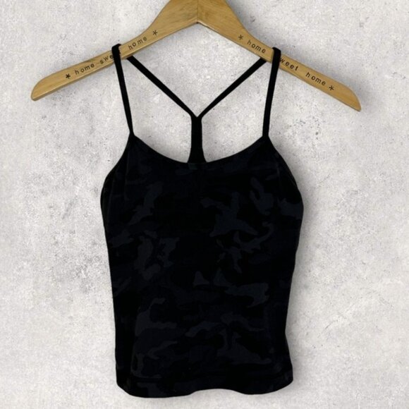 Lululemon 2019 Camouflage Black Power Y Tank Built In Bra With Cups Yoga Top 4 - Picture 4 of 11